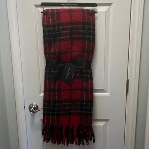 Magaschoni Faux Mohair Fringed Throw Blanket Plaid